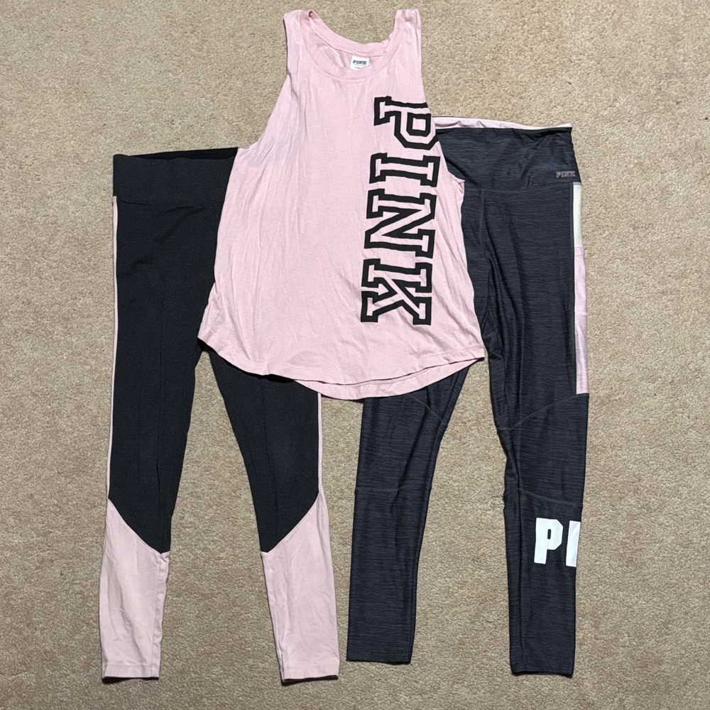 PINK Tank Top and Leggings (3 Piece Set) M